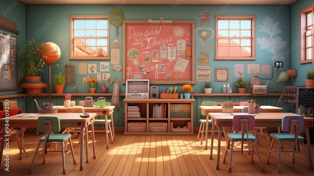 Obraz premium Kids' Classroom with School Accessories.