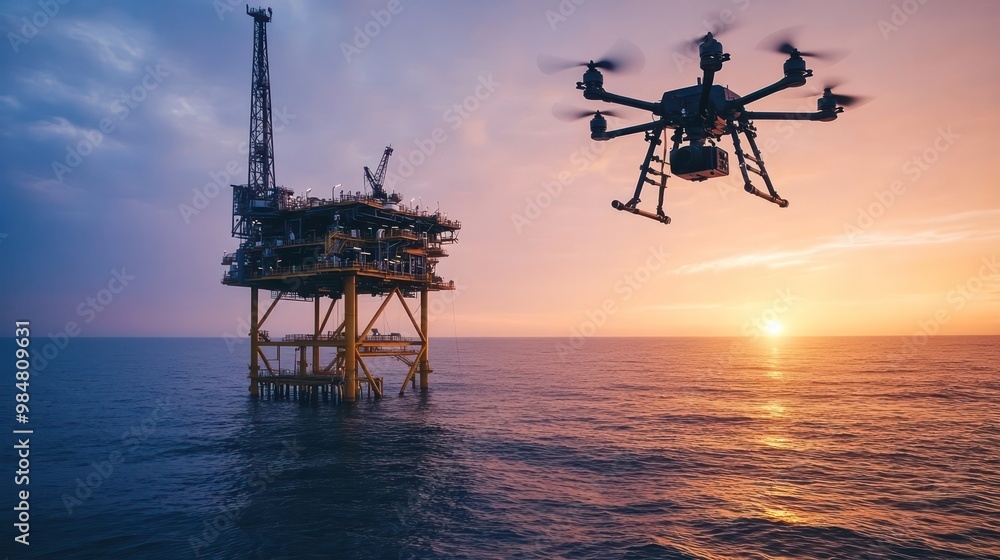 Remote sensing technology in oil exploration, showing satellite and drone imagery Remote sensing technology in oil exploration, showing satellite and drone imagery