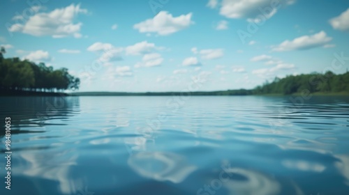 Clear summer sky over a calm lake.