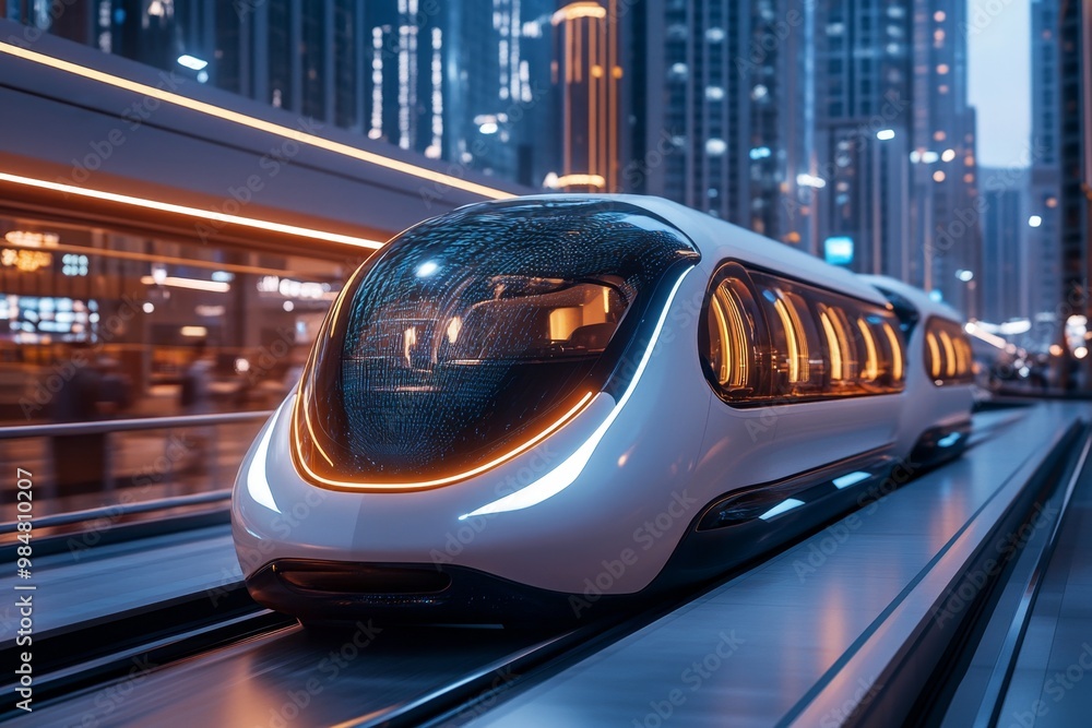Breakthrough in transportation, featuring futuristic vehicles in a sleek, modern urban environment Breakthrough in transportation, featuring futuristic vehicles in a sleek, modern urban environment