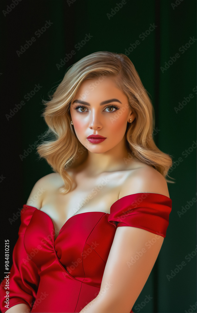 Portrait Attractive young woman in red dress. Outfit for New Year's party. Portrait Attractive young woman in red dress. Outfit for New Year's party.