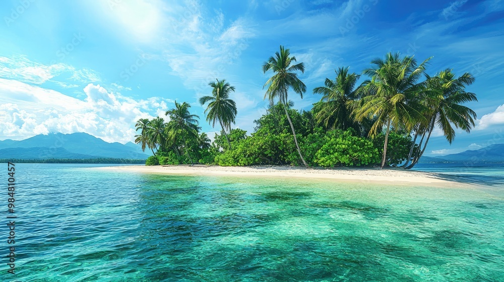 Tropical island with palm trees on white sand beach Tropical island with palm trees on white sand beach