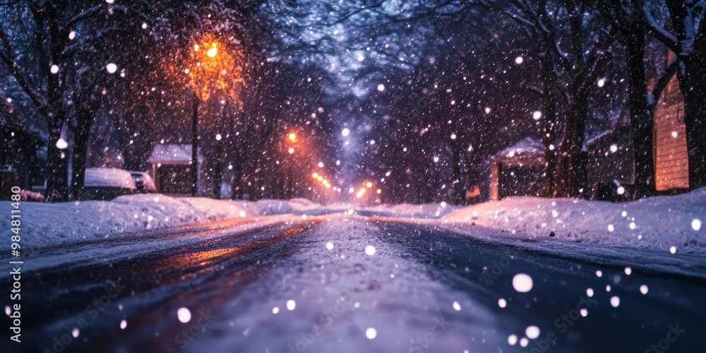 Snow falling on a quiet street Snow falling on a quiet street