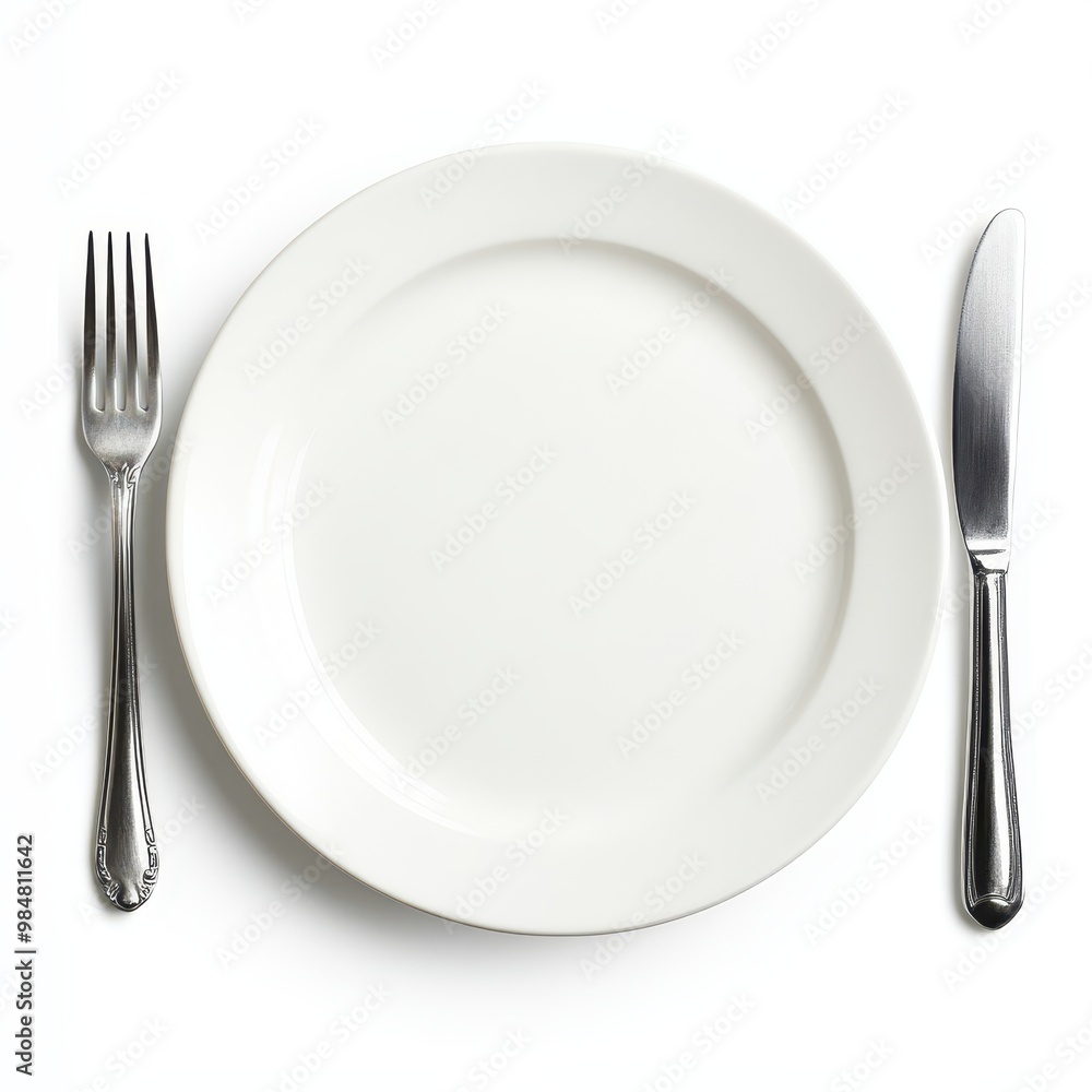 Empty western food plate and knife and fork, knife and fork on both sides of the plate Empty western food plate and knife and fork, knife and fork on both sides of the plate