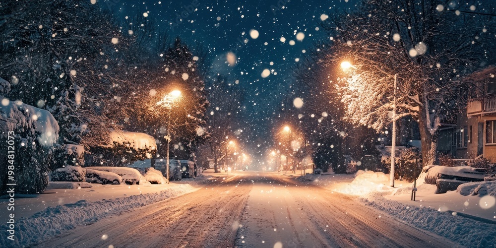 Snow falling on a quiet street Snow falling on a quiet street