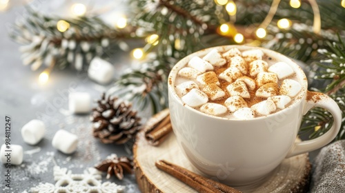 A mug of hot chocolate with marshmallows 