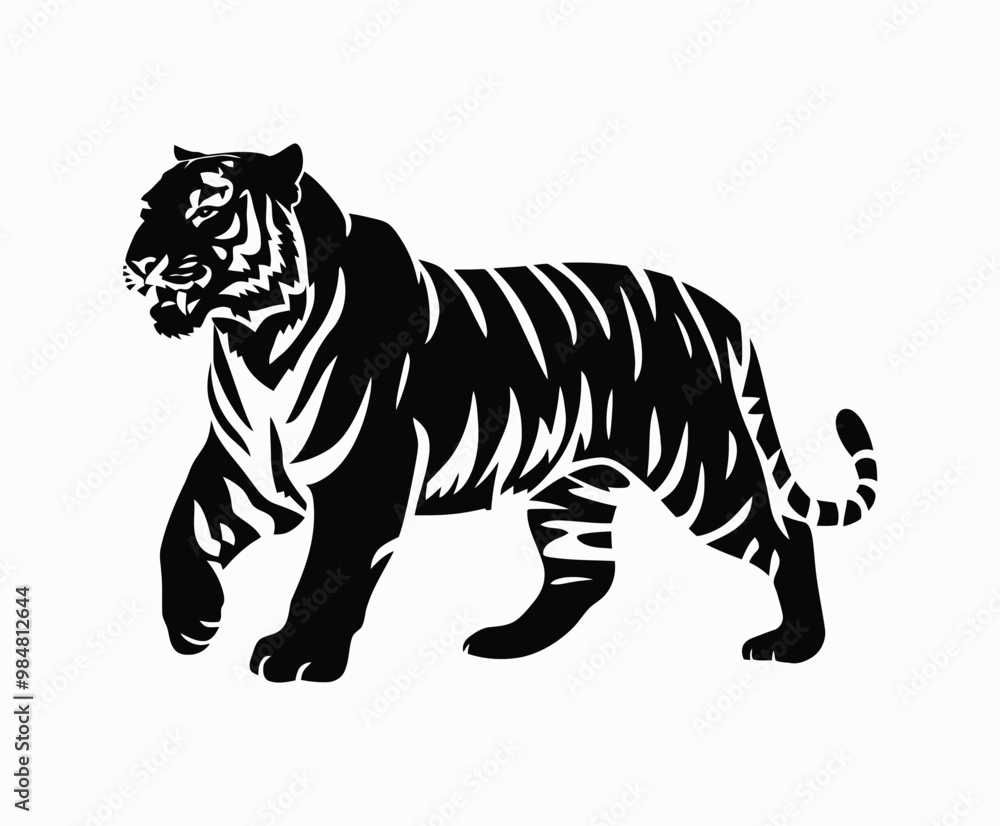 Fototapeta premium Wild animal tiger silhouette EPS vector isolated illustration template on a white background