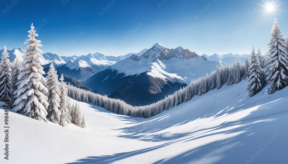 Snowy Mountain Landscape with Trees Snowy Mountain Landscape with Trees