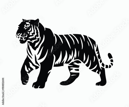 Wild animal tiger silhouette EPS vector isolated illustration template on a white background