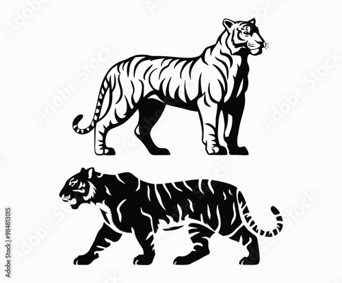 Wild animal tiger silhouette EPS vector isolated illustration template on a white background