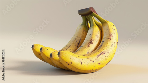 Ripe Yellow Bananas with Brown Spots on Neutral Background  Fresh Tropical Fruit