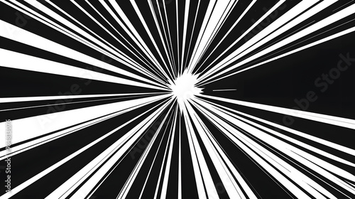 Black and white sunburst abstract on white and transparent background. Ray burst, explosion, comic big bang. Superhero action speed frame. Radial lines. Monochrome design element. Textured backdrop