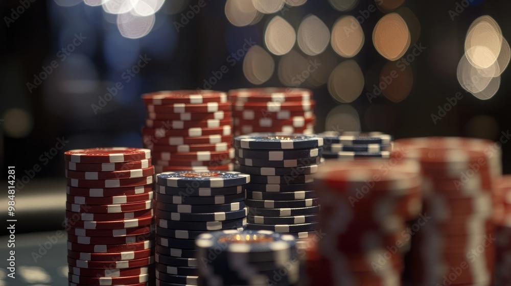 A mesmerizing view of poker chips stacked in pyramids, reflecting the precision and artistry of casino gameplay. A mesmerizing view of poker chips stacked in pyramids, reflecting the precision and artistry of casino gameplay.