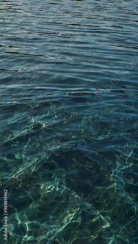 Crystal-clear water surface with gentle ripples and light reflections.