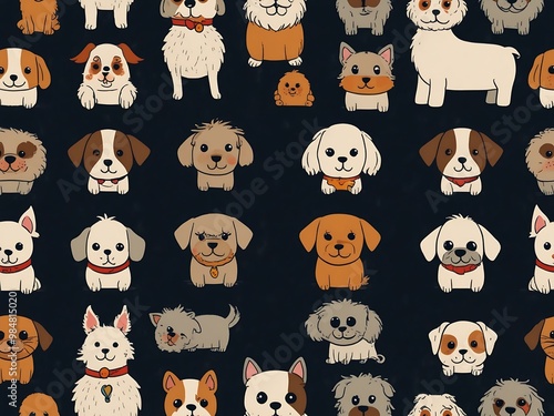 Cute dog doodles, cartoon characters. photo