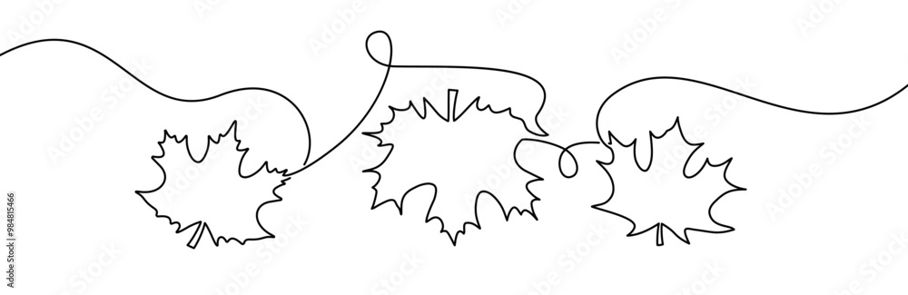 Vector illustration of three maple leaves connected by a continuous line, perfect for minimalistic autumn designs. Vector illustration of three maple leaves connected by a continuous line, perfect for minimalistic autumn designs.