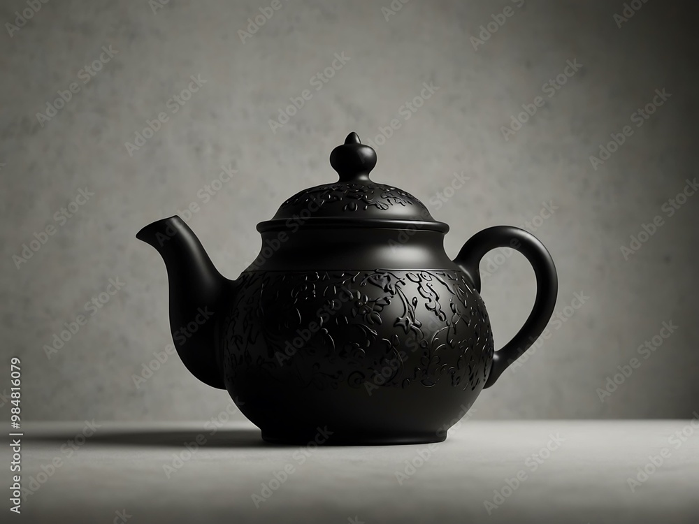 Dark silhouette of a traditional teapot against a white backdrop Dark silhouette of a traditional teapot against a white backdrop
