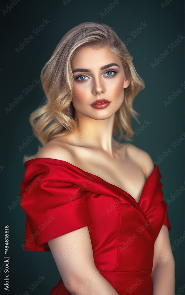 Portrait Attractive young woman in red dress. Outfit for New Year's party. Portrait Attractive young woman in red dress. Outfit for New Year's party.