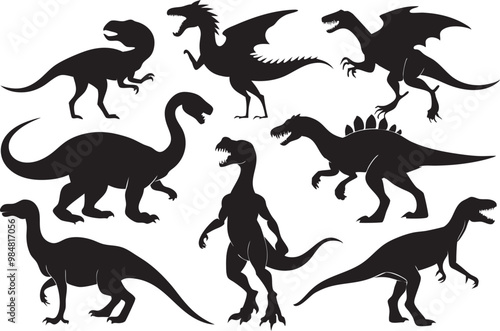 Cartoon vector black dinosaur silhouette clipart