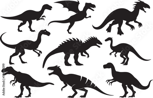 Cartoon vector black dinosaur silhouette clipart