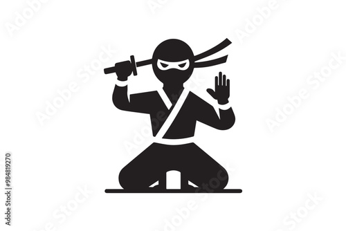 cute ninja clipart vector silhouette isolated in white background