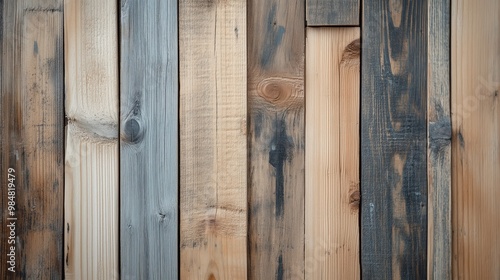 Close-up of rustic wooden planks with varying shades and textures, perfect for design backgrounds photo