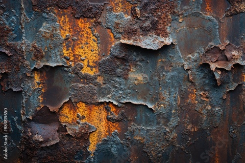 Signs of oxidation on weathered metal surface background