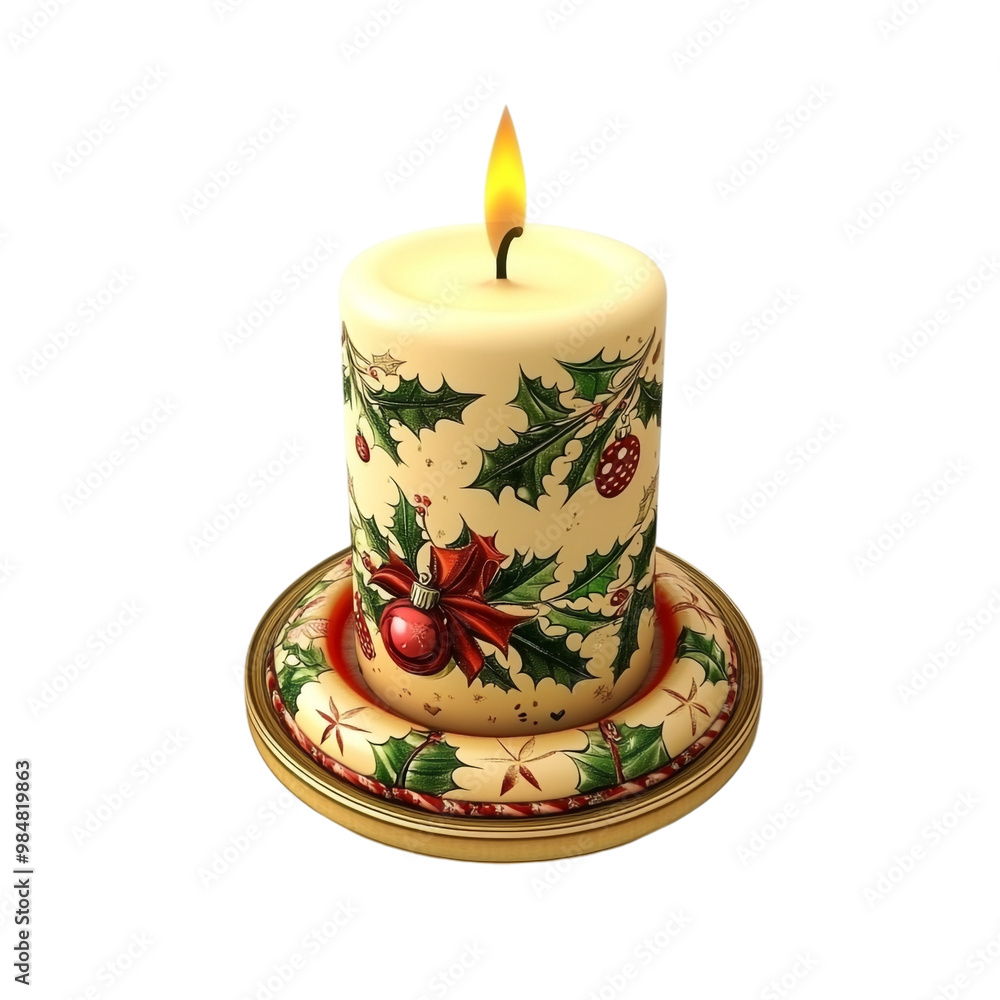 3D rendering of a Christmas-themed candle holder on a transparent background 3D rendering of a Christmas-themed candle holder on a transparent background