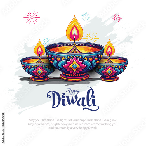 happy Diwali. Indian festivals of light with outline colorful Diya. abstract vector illustration design