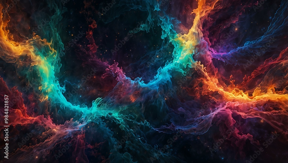 Ethereal light waves in a cosmic landscape with vibrant colors. Ethereal light waves in a cosmic landscape with vibrant colors.