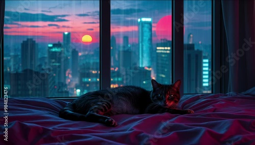 Wallpaper Mural rain lofi loop video. cat on the bed. cat sleeping on the bed Torontodigital.ca