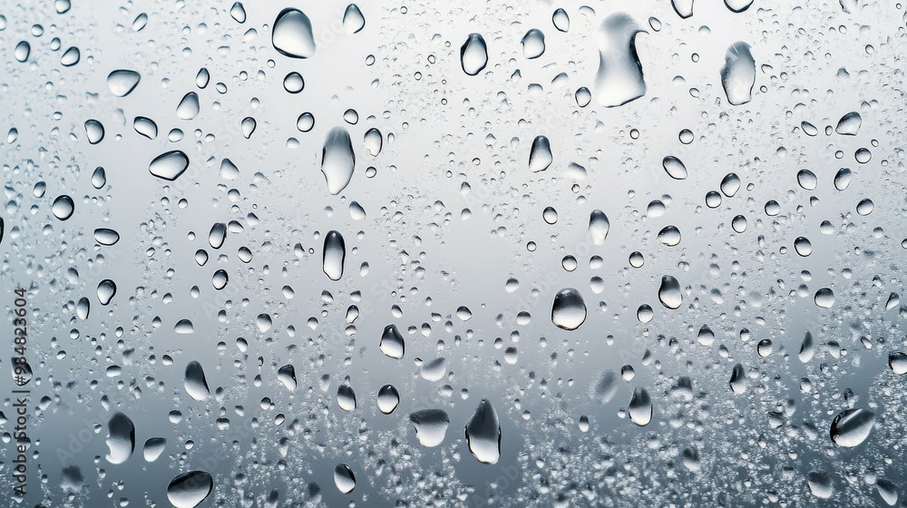 Water droplets on a smooth surface create a tranquil pattern in natural light Water droplets on a smooth surface create a tranquil pattern in natural light