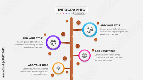 Vector 4 steps business process tree infographic design template