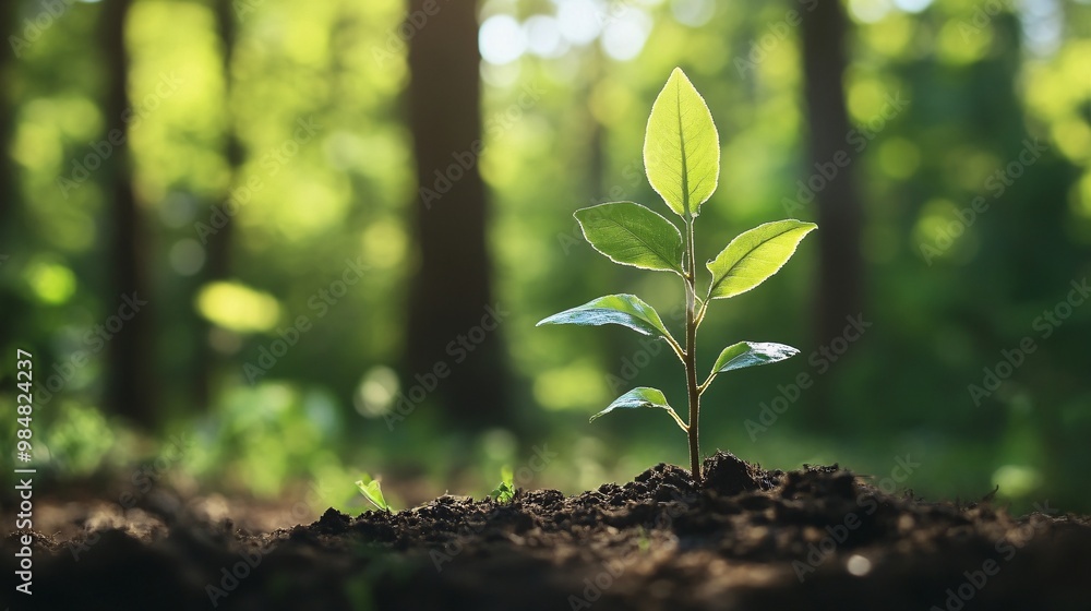 A Single Sapling Growing in a Forest Setting A Single Sapling Growing in a Forest Setting