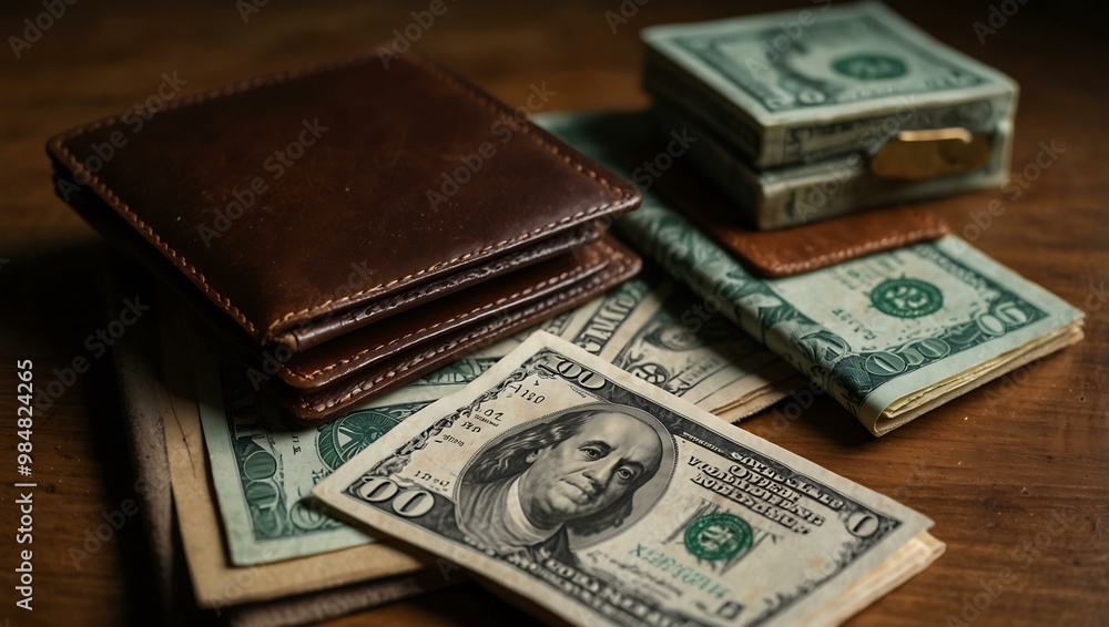 Financial equity analysis with a wallet and money. Financial equity analysis with a wallet and money.