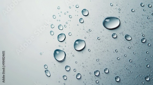 Water droplets on a smooth surface create a tranquil pattern in natural light