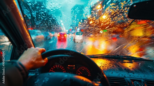 pov of a driver at rainy day