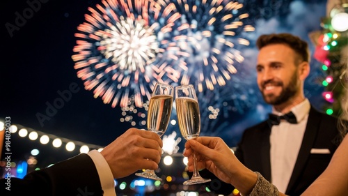 New Year's Eve Toast with Fireworks Display photo