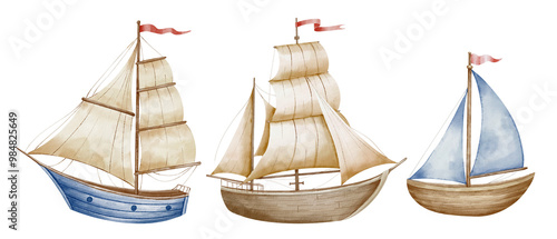 Tableau sur toile Sailboat watercolor illustration