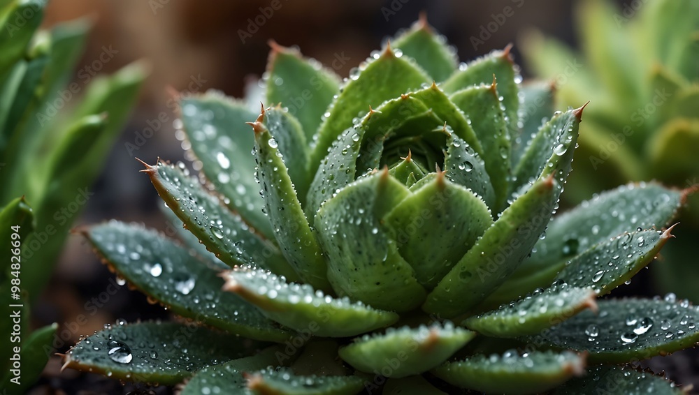 Fresh succulent with dewdrops, symbolizing resilience and growth. Fresh succulent with dewdrops, symbolizing resilience and growth.
