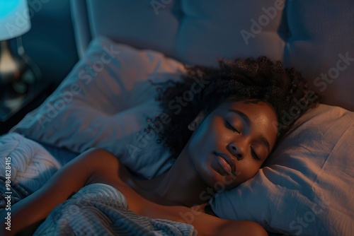 Woman peacefully napping on a comfortable sofa with pillows.