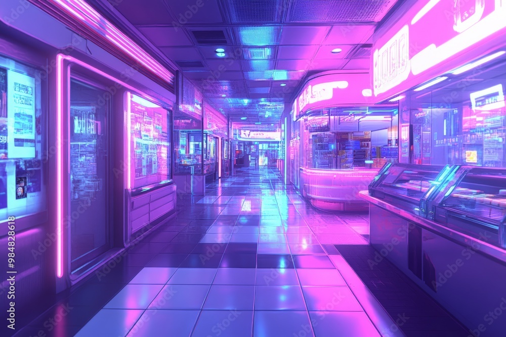 Neon Lights in a Futuristic Shopping Mall Neon Lights in a Futuristic Shopping Mall