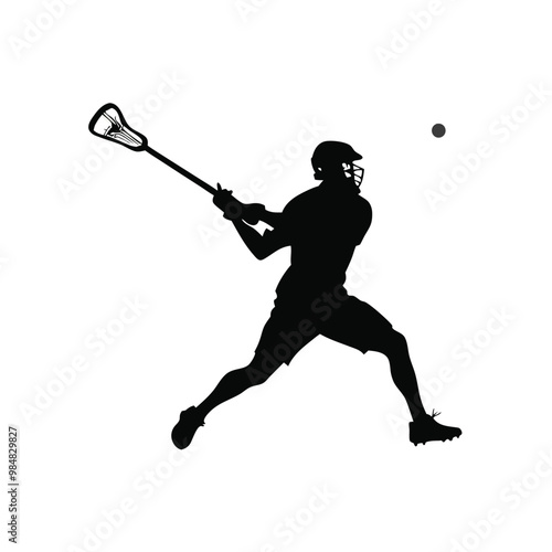 a lacrosse player action pose silhouette, vector illustration, 