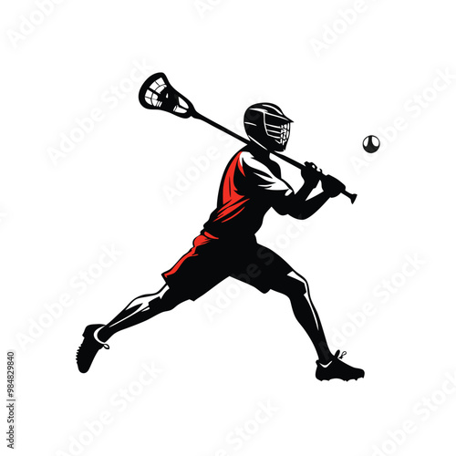a lacrosse player action pose silhouette, vector illustration, 