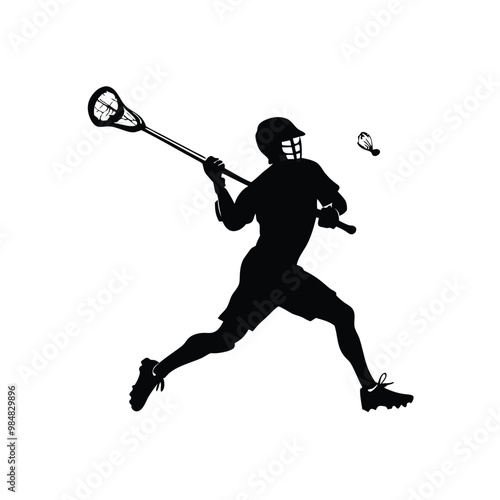 a lacrosse player action pose silhouette, vector illustration, 