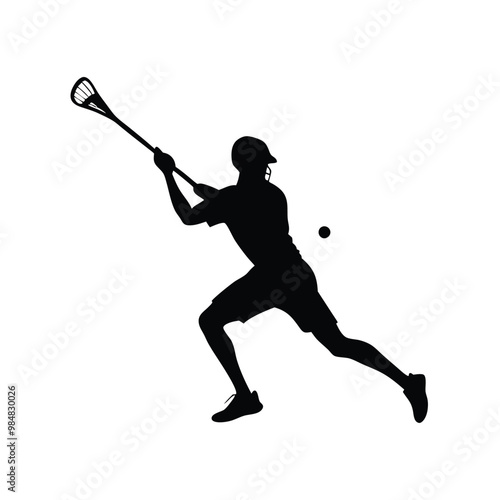 a lacrosse player action pose silhouette, vector illustration, 
