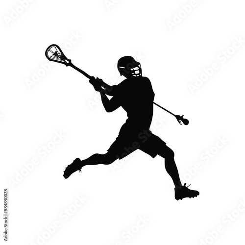 a lacrosse player action pose silhouette, vector illustration, 
