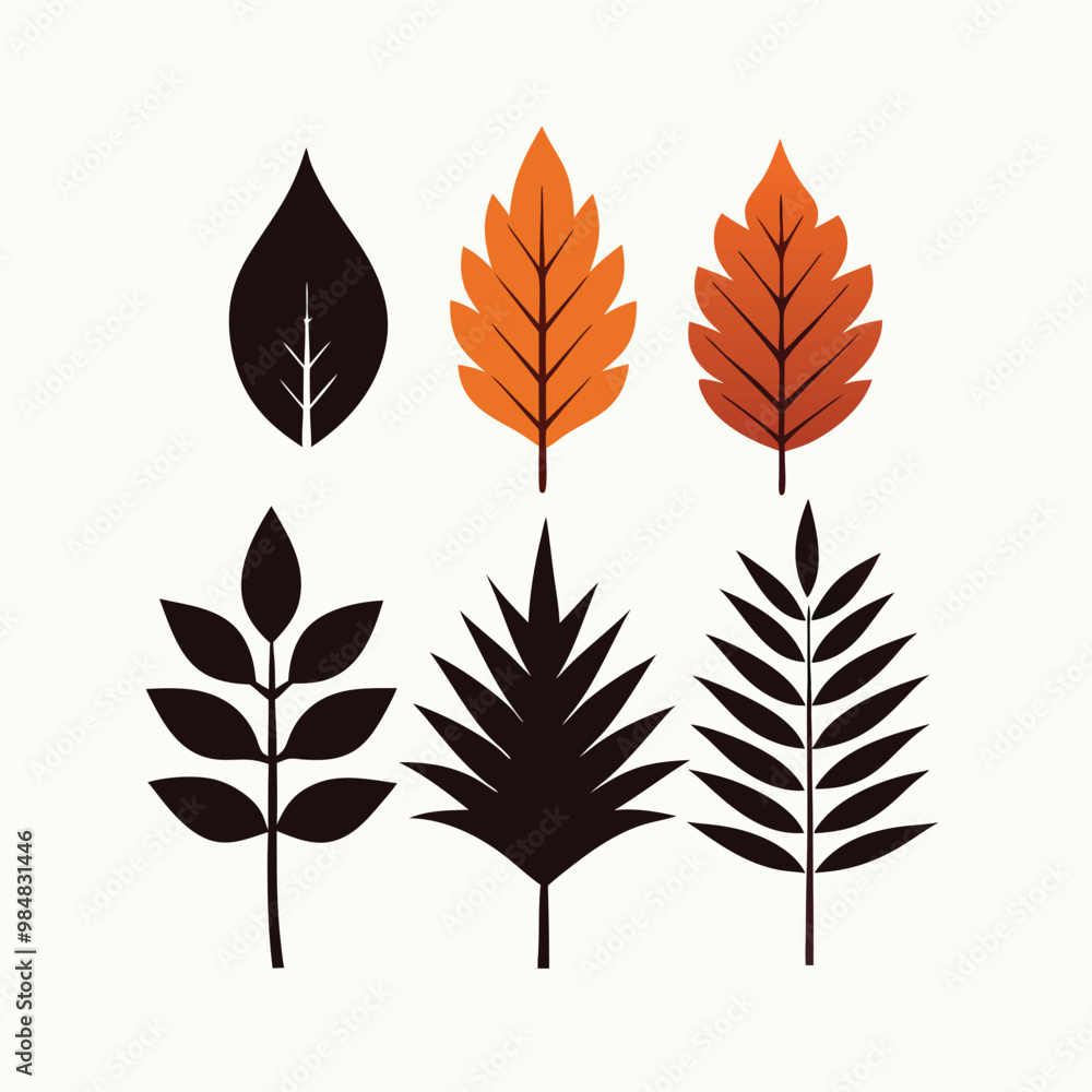 Autumn leaves collection vector silhouette, isolated white background, Autumn leaves collection vector silhouette, isolated white background,