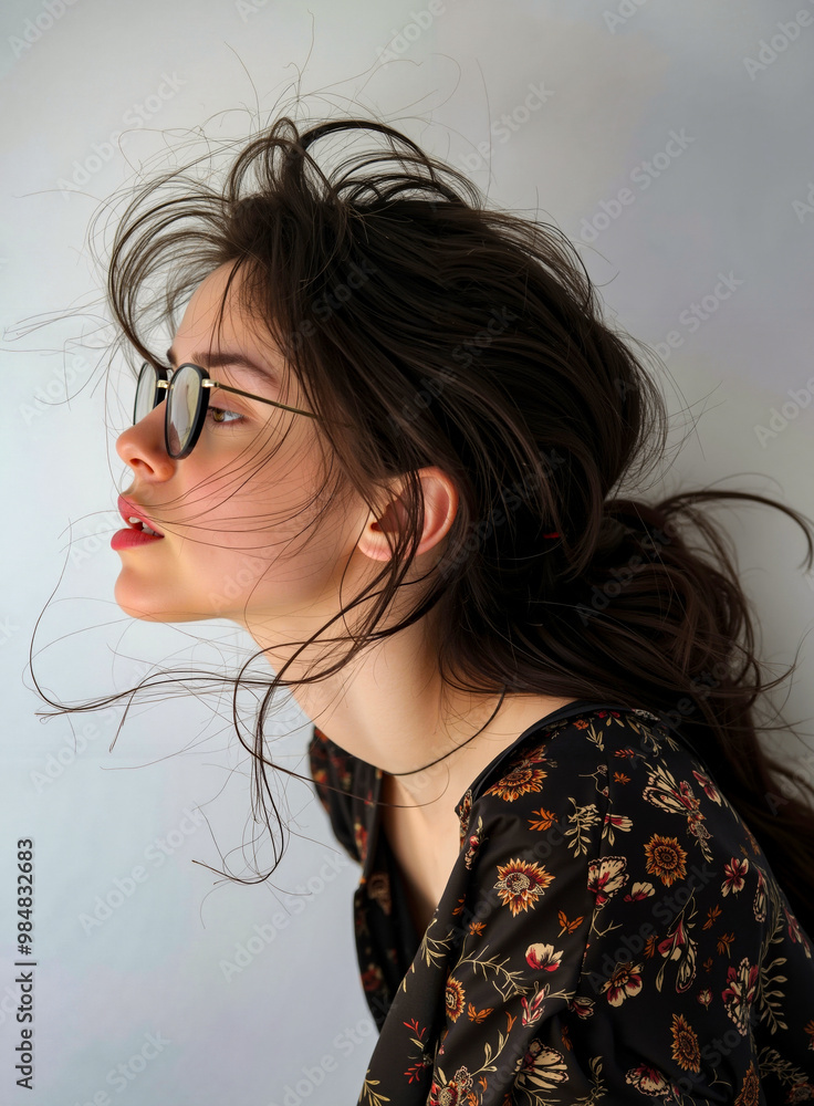 A woman with long hair blowing in the wind A woman with long hair blowing in the wind