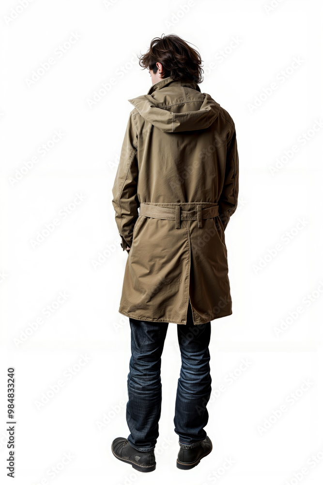 A man in a brown coat standing with his back to the camera A man in a brown coat standing with his back to the camera